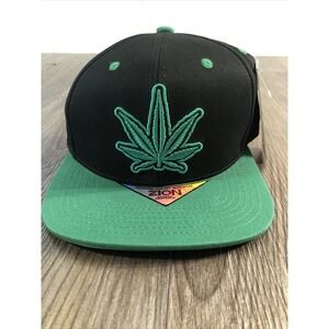 ZION Adjustable Snapback Hat Adult Baseball Cap Black Green Pot Leaf Hip Hop NWT